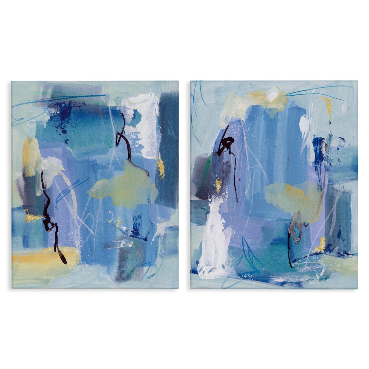 Stupell Industries Blue Abstract with Yellow 2pc Canvas Wall Art Set Design by Melissa Wang